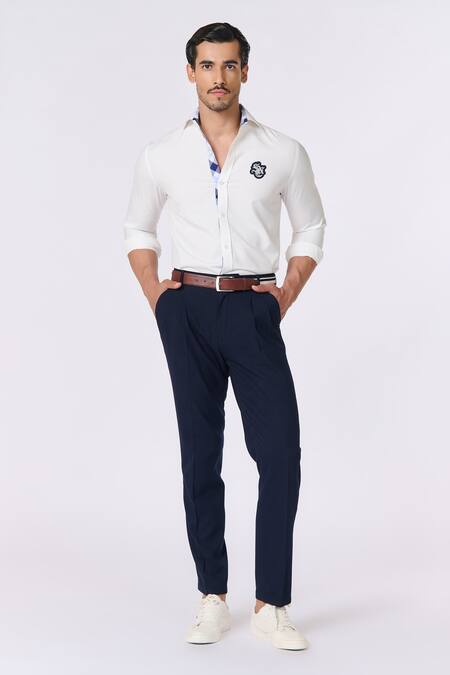 S&N By Shantnu Nikhil_Off White Terrycloth Embroidery Sncc Abstract Patchwork Shirt_Online_at_Aza_Fashions