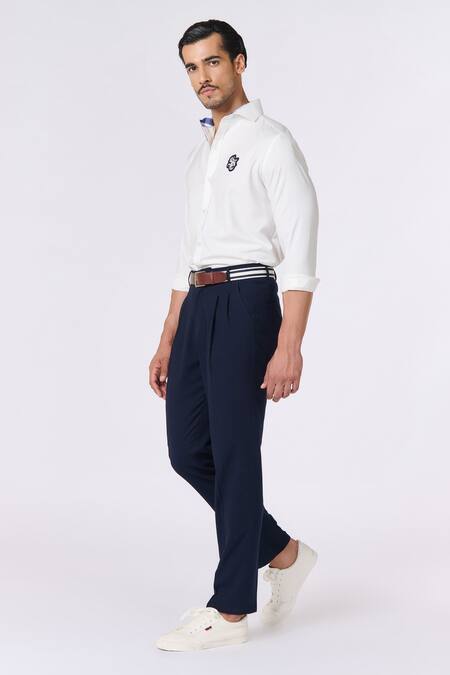 Buy_S&N By Shantnu Nikhil_Off White Terrycloth Embroidery Sncc Abstract Patchwork Shirt_Online_at_Aza_Fashions