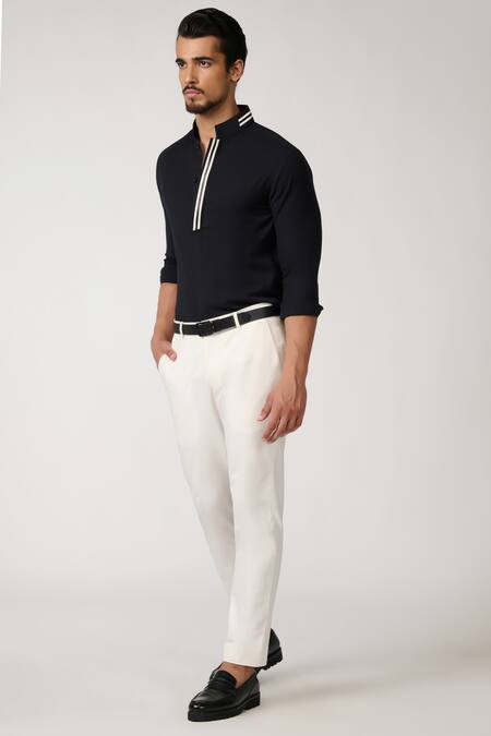 S&N By Shantnu Nikhil_Black Tape Placement Embellished Casual Shirt_Online_at_Aza_Fashions