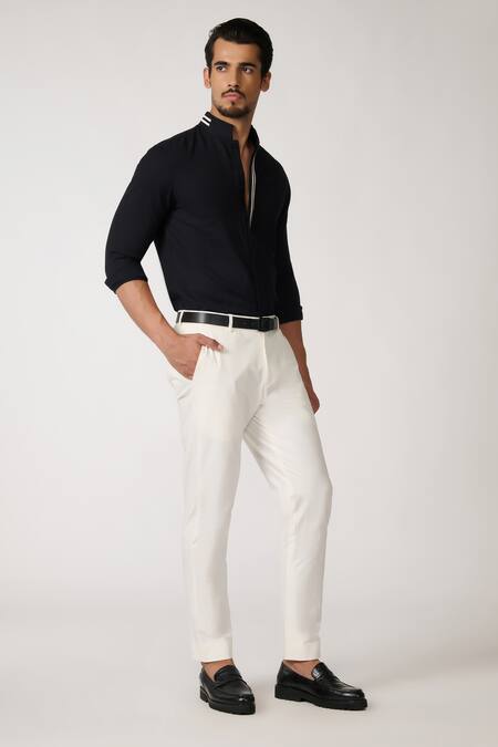 Buy_S&N By Shantnu Nikhil_Black Tape Placement Embellished Casual Shirt_Online_at_Aza_Fashions