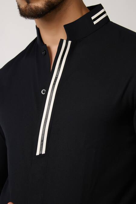 Shop_S&N By Shantnu Nikhil_Black Tape Placement Embellished Casual Shirt_Online_at_Aza_Fashions