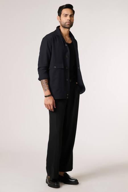 S&N By Shantnu Nikhil Black Cotton, Linen Patch Pocket Casual Shirt Online at Aza Fashions S&N By Shantnu Nikhil_Black Cotton, Linen Patch Pocket Casual Shirt_Online_at_Aza_Fashions