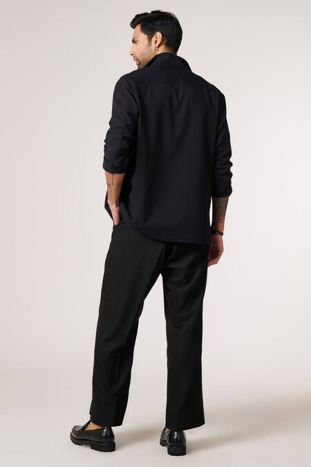 Shop S&N By Shantnu Nikhil Black Cotton, Linen Patch Pocket Casual Shirt at Aza Fashions Shop_S&N By Shantnu Nikhil_Black Cotton, Linen Patch Pocket Casual Shirt_at_Aza_Fashions