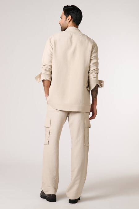 Shop S&N By Shantnu Nikhil Beige Cotton, Linen Plain Shirt With Collar at Aza Fashions Shop_S&N By Shantnu Nikhil_Beige Cotton, Linen Plain Shirt With Collar_at_Aza_Fashions