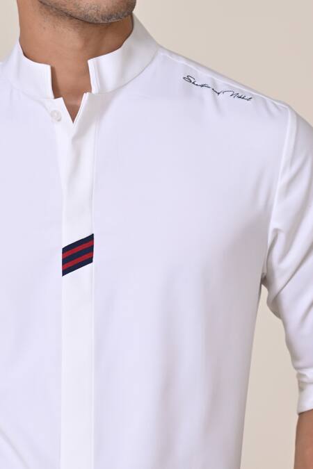 S&N By Shantnu Nikhil Off White Tape Placket Embellished Shirt Online at Aza Fashions S&N By Shantnu Nikhil_Off White Tape Placket Embellished Shirt_Online_at_Aza_Fashions