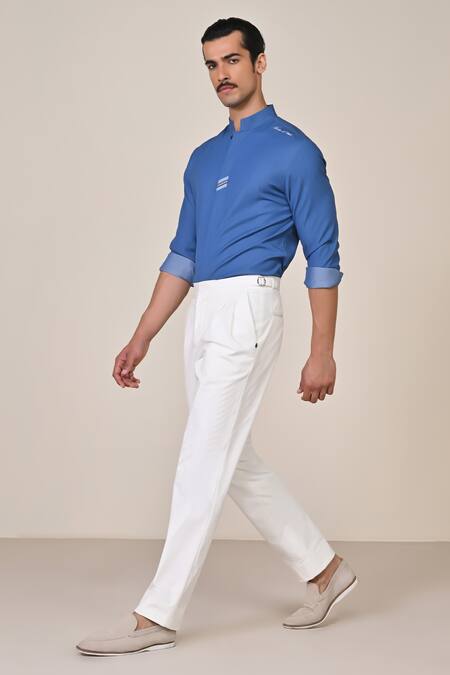 S&N By Shantnu Nikhil Blue Polyester Embroidery Tape Placement Embellished Shirt Online at Aza Fashions S&N By Shantnu Nikhil_Blue Polyester Embroidery Tape Placement Embellished Shirt_Online_at_Aza_Fashions