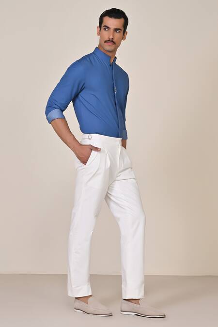 Buy S&N By Shantnu Nikhil Blue Polyester Embroidery Tape Placement Embellished Shirt Online at Aza Fashions Buy_S&N By Shantnu Nikhil_Blue Polyester Embroidery Tape Placement Embellished Shirt_Online_at_Aza_Fashions