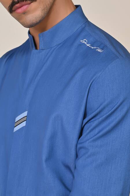 Shop S&N By Shantnu Nikhil Blue Polyester Embroidery Tape Placement Embellished Shirt Online at Aza Fashions Shop_S&N By Shantnu Nikhil_Blue Polyester Embroidery Tape Placement Embellished Shirt_Online_at_Aza_Fashions