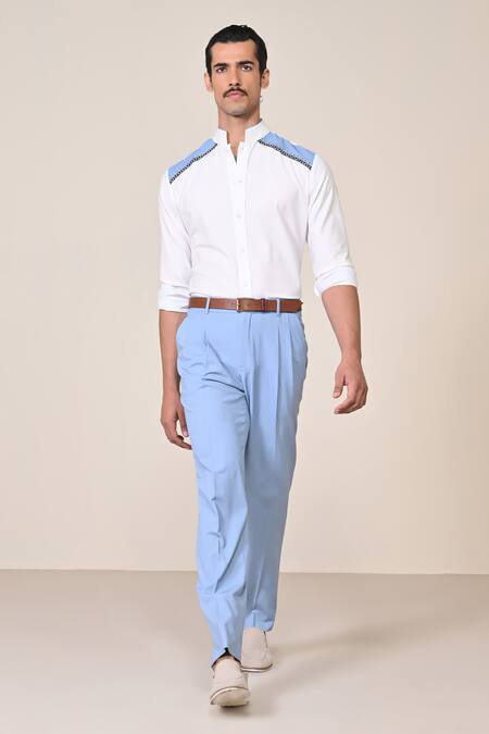 S&N By Shantnu Nikhil_Off White Viscose Rhinestones Threadwork Embroidered Shirt_Online_at_Aza_Fashions