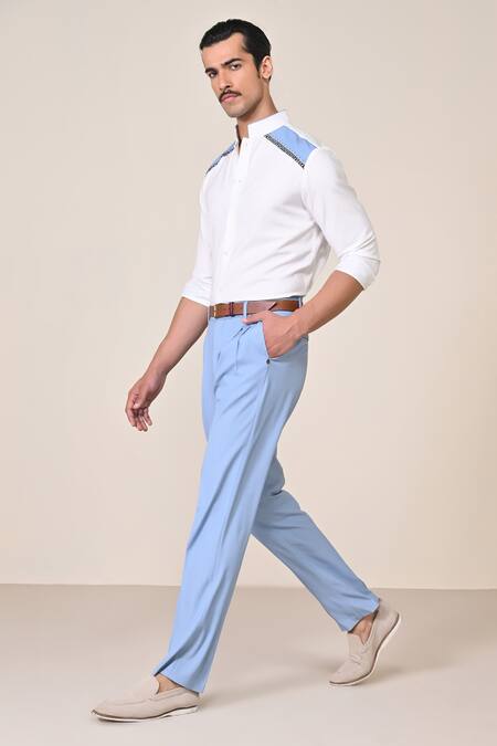 Buy_S&N By Shantnu Nikhil_Off White Viscose Rhinestones Threadwork Embroidered Shirt_Online_at_Aza_Fashions