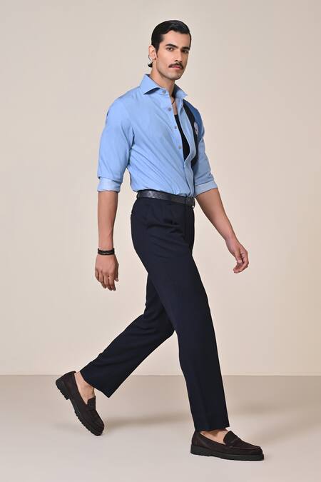 Buy_S&N By Shantnu Nikhil_Blue Terrycloth Embroidery Colorblock Shirt_Online_at_Aza_Fashions