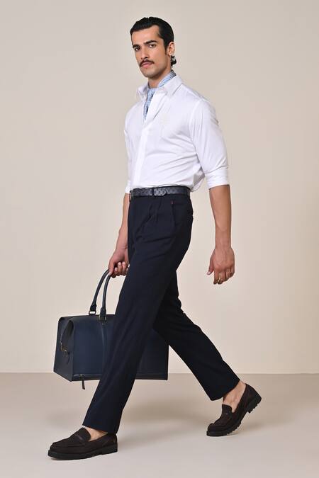 Shop_S&N By Shantnu Nikhil_Off White Viscose, Polyester Embroidery Crest Shirt_Online_at_Aza_Fashions