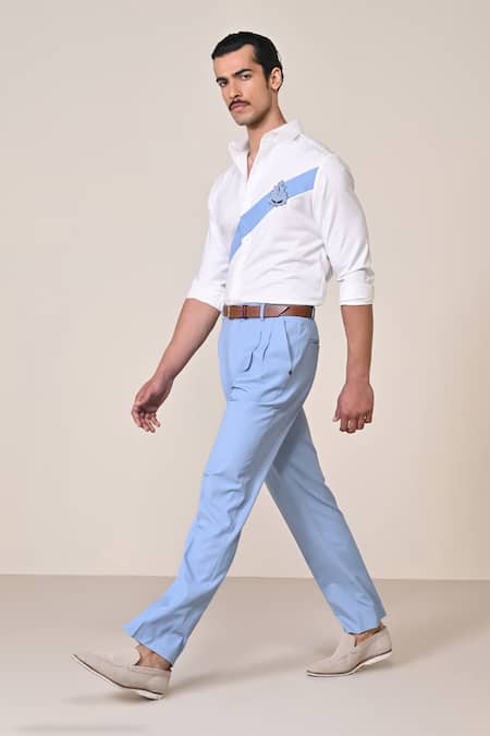 S&N By Shantnu Nikhil Off White Viscose Embroidery Colorblock Shirt Online at Aza Fashions S&N By Shantnu Nikhil_Off White Viscose Embroidery Colorblock Shirt_Online_at_Aza_Fashions