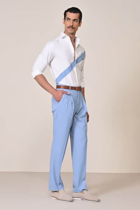 Buy S&N By Shantnu Nikhil Off White Viscose Embroidery Colorblock Shirt Online at Aza Fashions Buy_S&N By Shantnu Nikhil_Off White Viscose Embroidery Colorblock Shirt_Online_at_Aza_Fashions