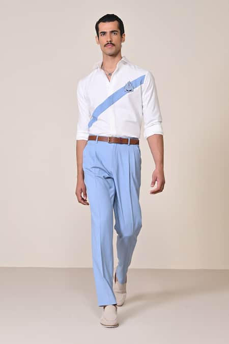 Shop S&N By Shantnu Nikhil Off White Viscose Embroidery Colorblock Shirt Online at Aza Fashions Shop_S&N By Shantnu Nikhil_Off White Viscose Embroidery Colorblock Shirt_Online_at_Aza_Fashions