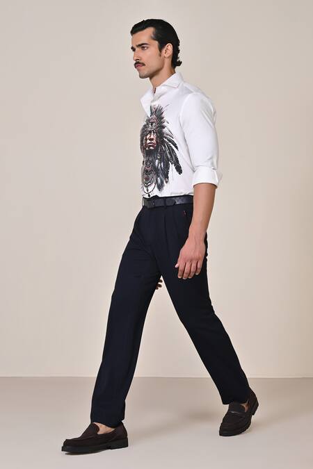 S&N By Shantnu Nikhil_Off White Silk Tribal Print Shirt_Online_at_Aza_Fashions