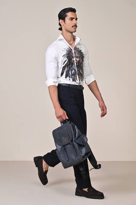 Buy_S&N By Shantnu Nikhil_Off White Silk Tribal Print Shirt_Online_at_Aza_Fashions