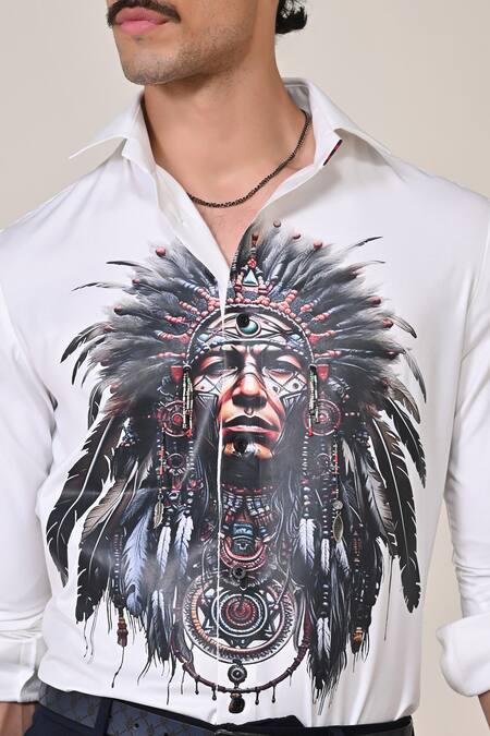 Shop_S&N By Shantnu Nikhil_Off White Silk Tribal Print Shirt_Online_at_Aza_Fashions