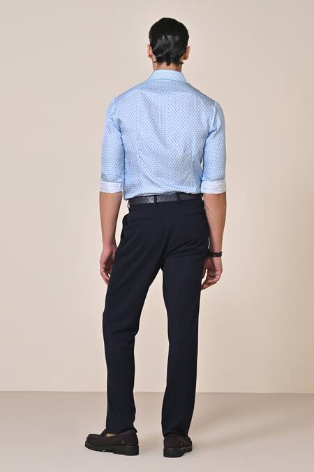 Shop S&N By Shantnu Nikhil Blue Silk Embroidery Light Adamas Print Shirt at Aza Fashions Shop_S&N By Shantnu Nikhil_Blue Silk Embroidery Light Adamas Print Shirt_at_Aza_Fashions