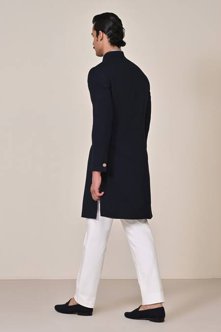 Shop S&N By Shantnu Nikhil Blue Polyester Faux Leather Embellished Sherwani at Aza Fashions Shop_S&N By Shantnu Nikhil_Blue Polyester Faux Leather Embellished Sherwani_at_Aza_Fashions