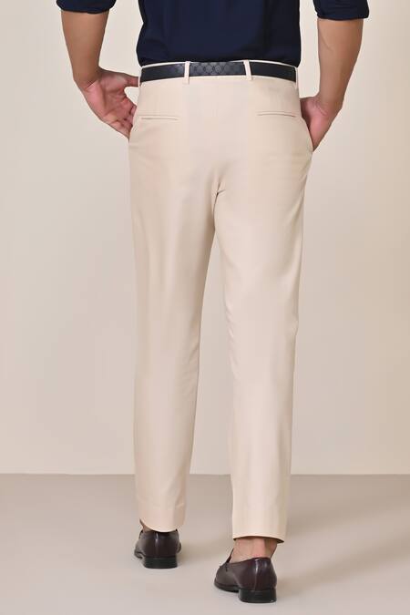 Shop S&N By Shantnu Nikhil Off White Cotton, Polyester Embellished Straight Fit Trouser at Aza Fashions Shop_S&N By Shantnu Nikhil_Off White Cotton, Polyester Embellished Straight Fit Trouser_at_Aza_Fashions