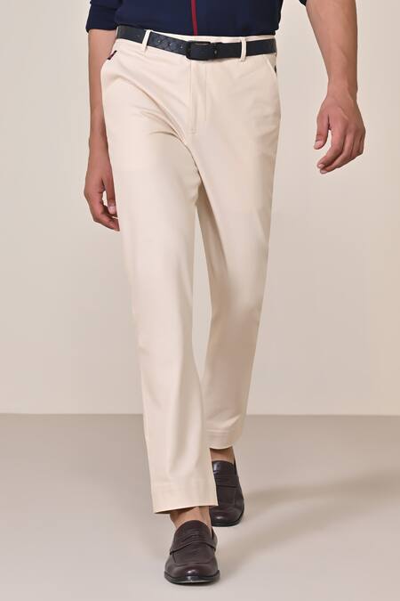 S&N By Shantnu Nikhil Off White Cotton, Polyester Embellished Straight Fit Trouser Online at Aza Fashions S&N By Shantnu Nikhil_Off White Cotton, Polyester Embellished Straight Fit Trouser_Online_at_Aza_Fashions
