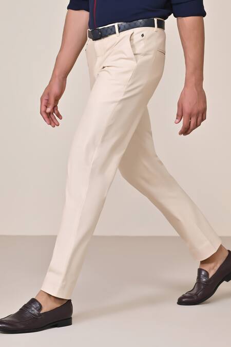 Buy S&N By Shantnu Nikhil Off White Cotton, Polyester Embellished Straight Fit Trouser Online at Aza Fashions Buy_S&N By Shantnu Nikhil_Off White Cotton, Polyester Embellished Straight Fit Trouser_Online_at_Aza_Fashions
