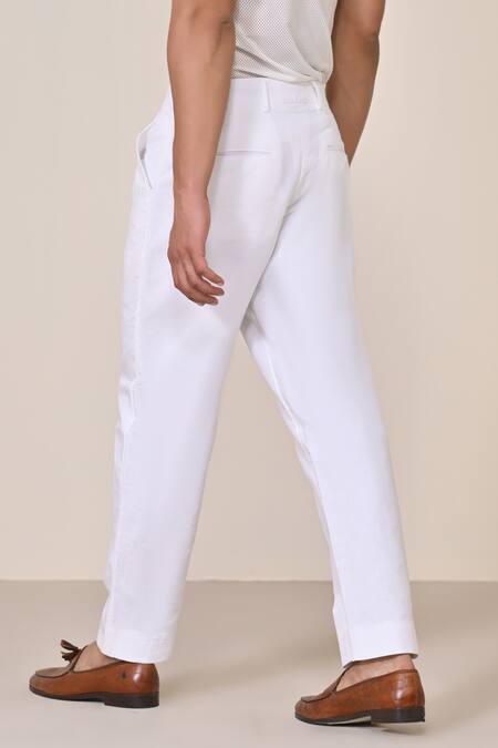 Shop S&N By Shantnu Nikhil Off White Linen Straight Fit Trouser at Aza Fashions Shop_S&N By Shantnu Nikhil_Off White Linen Straight Fit Trouser_at_Aza_Fashions
