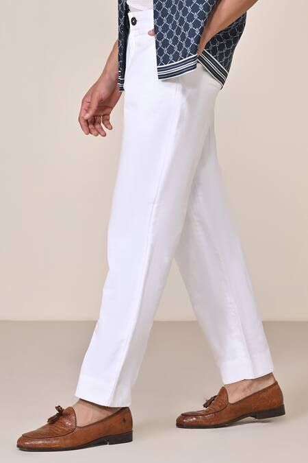S&N By Shantnu Nikhil Off White Linen Straight Fit Trouser Online at Aza Fashions S&N By Shantnu Nikhil_Off White Linen Straight Fit Trouser_Online_at_Aza_Fashions