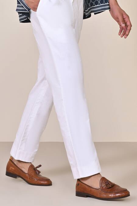 Buy S&N By Shantnu Nikhil Off White Linen Straight Fit Trouser Online at Aza Fashions Buy_S&N By Shantnu Nikhil_Off White Linen Straight Fit Trouser_Online_at_Aza_Fashions