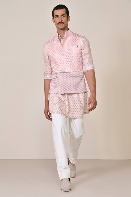 S&N By Shantnu Nikhil Pink Crepe Geometric Print Waistcoat Online at Aza Fashions S&N By Shantnu Nikhil_Pink Crepe Geometric Print Waistcoat_Online_at_Aza_Fashions