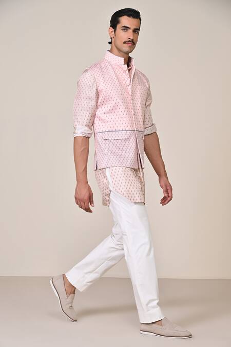 Buy S&N By Shantnu Nikhil Pink Crepe Geometric Print Waistcoat Online at Aza Fashions Buy_S&N By Shantnu Nikhil_Pink Crepe Geometric Print Waistcoat_Online_at_Aza_Fashions