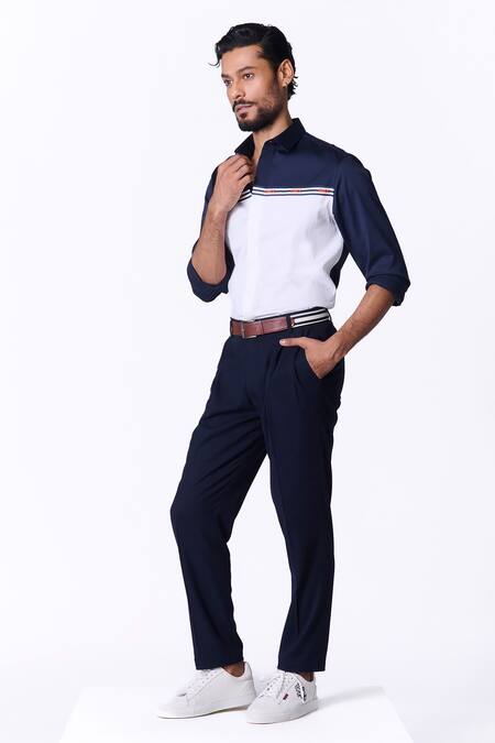 Buy S&N By Shantnu Nikhil White Cotton, Lycra Embroidery Sncc Logo Stripe Print Shirt Online at Aza Fashions Buy_S&N By Shantnu Nikhil_White Cotton, Lycra Embroidery Sncc Logo Stripe Print Shirt_Online_at_Aza_Fashions