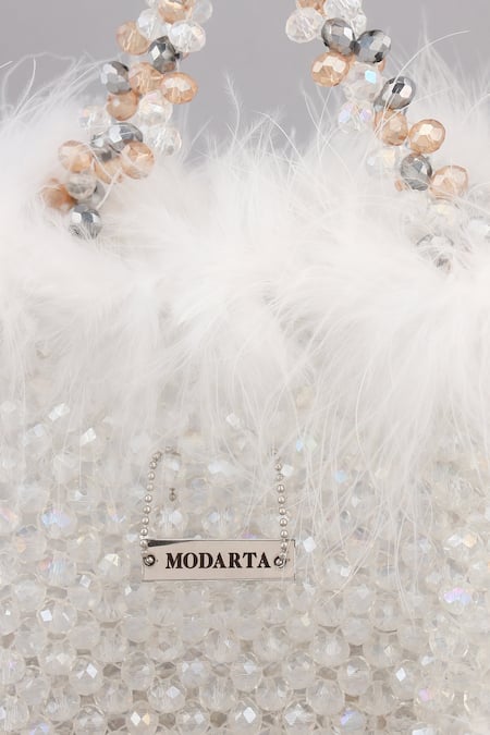 Modarta_Silver Crystals, Beads Embellished Fur Clutch _at_Aza_Fashions