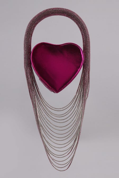Modarta_Pink Crystals Chain Heart Shaped Clutch_at_Aza_Fashions