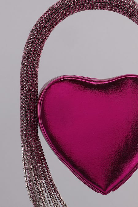 Buy_Modarta_Pink Crystals Chain Heart Shaped Clutch