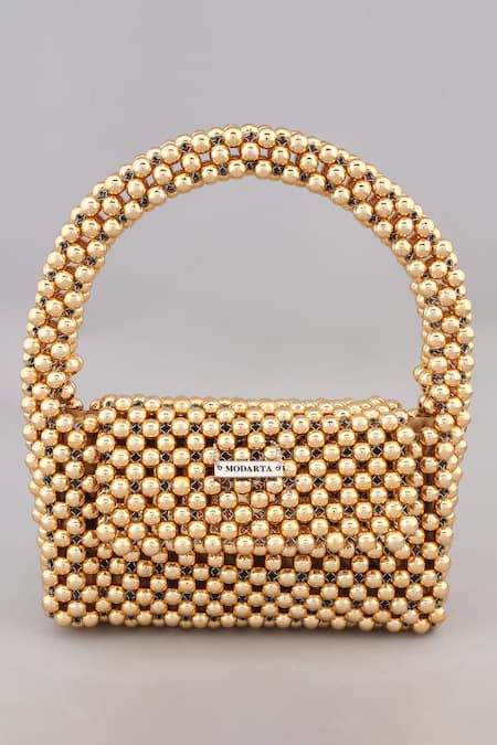 Shop Modarta Gold Beads Embellished Handbag at Aza Fashions Shop_Modarta_Gold Beads Embellished Handbag _at_Aza_Fashions