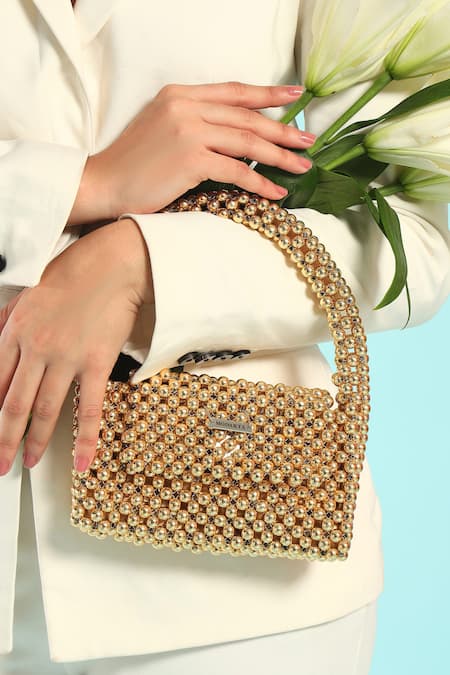 Buy Modarta Gold Beads Embellished Handbag Buy_Modarta_Gold Beads Embellished Handbag