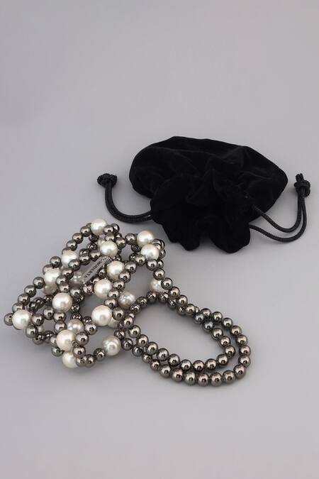 Modarta Black Pearls, Beads Embellished Potli Handbag Online at Aza Fashions Modarta_Black Pearls, Beads Embellished Potli Handbag _Online_at_Aza_Fashions