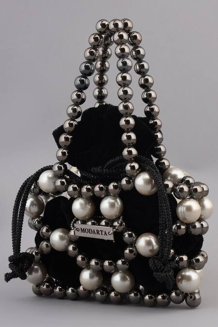 Modarta Black Pearls, Beads Embellished Potli Handbag at Aza Fashions Modarta_Black Pearls, Beads Embellished Potli Handbag _at_Aza_Fashions