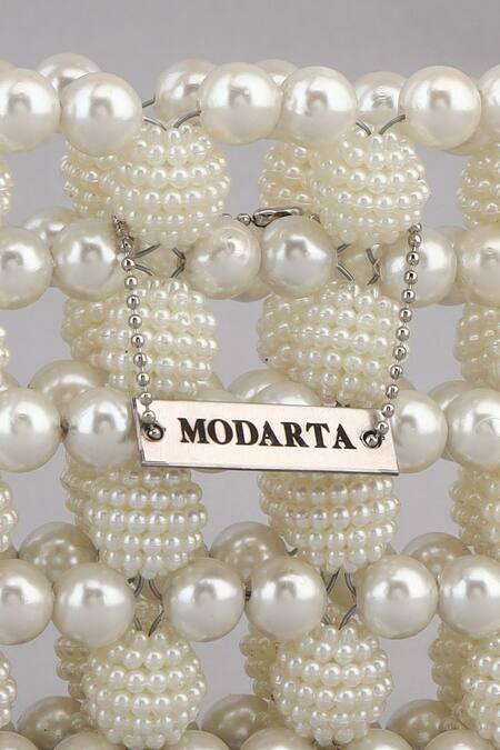 Shop Modarta White Pearls Embellished Mini Purse Online at Aza Fashions Shop_Modarta_White Pearls Embellished Mini Purse _Online_at_Aza_Fashions