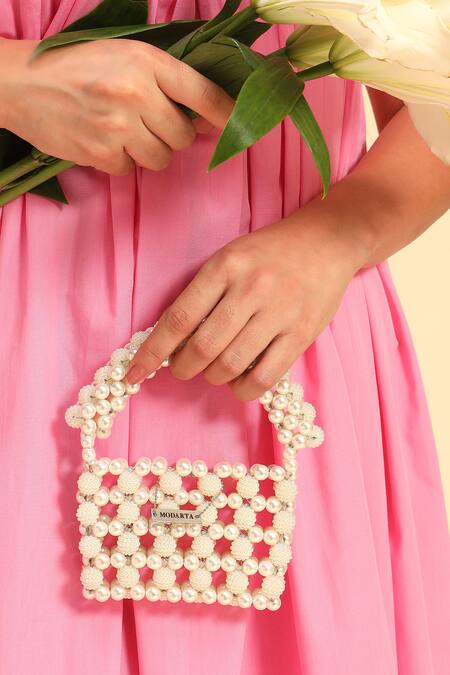 Modarta White Pearls Embellished Mini Purse at Aza Fashions Modarta_White Pearls Embellished Mini Purse _at_Aza_Fashions