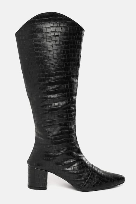 Shop_Zori World_Black Croc Textured Boots _Online_at_Aza_Fashions