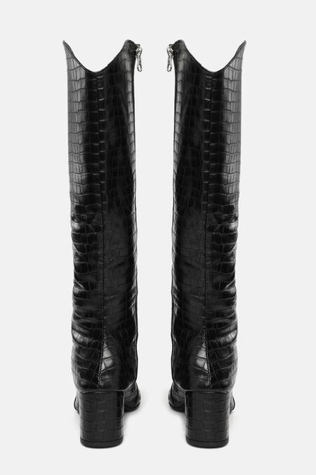 Shop_Zori World_Black Croc Textured Boots _at_Aza_Fashions