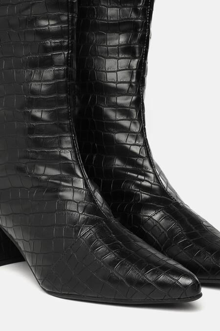 Zori World_Black Croc Textured Boots _at_Aza_Fashions
