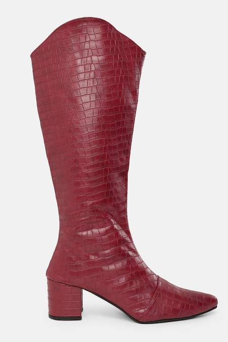 Buy Zori World Maroon Croc Textured Boots Online at Aza Fashions Buy_Zori World_Maroon Croc Textured Boots _Online_at_Aza_Fashions