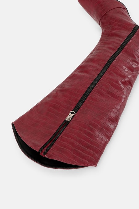 Shop Zori World Maroon Croc Textured Boots Online at Aza Fashions Shop_Zori World_Maroon Croc Textured Boots _Online_at_Aza_Fashions
