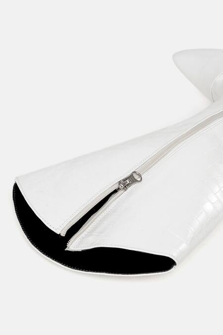 Buy_Zori World_White Croc Textured Designer Boots _Online_at_Aza_Fashions