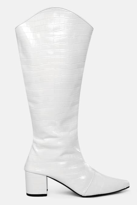 Shop_Zori World_White Croc Textured Designer Boots _Online_at_Aza_Fashions