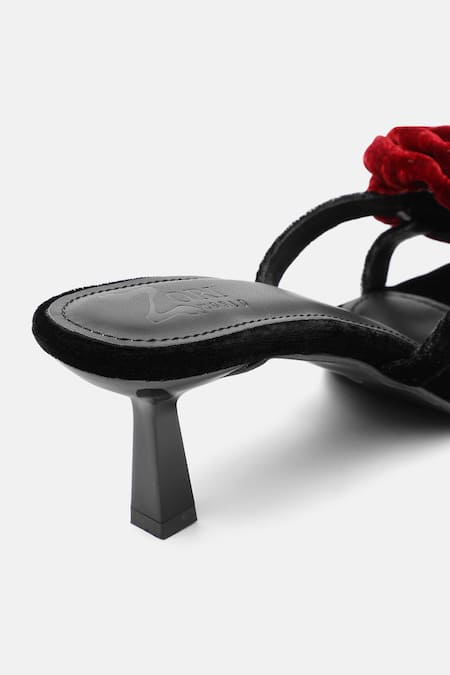 Buy_Zori World_Maroon Fabric Flowers Rose Applique Velvet Heels _Online_at_Aza_Fashions
